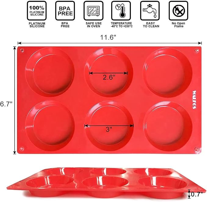 Walfos Silicone Whoopie Pie Baking Pans, 2 Pcs Non-Stick Muffin Top Pan. Food Grade and BPA Free Silicone, Great for Muffin, Eggs, Tarts and More, Dishwasher Safe
