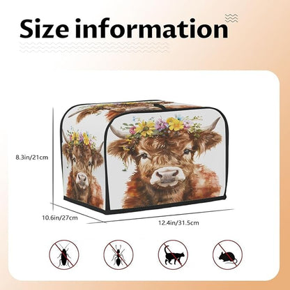 4 Slice Highland Cow Floral Toaster Cover Waterproof Dust Fingerprint Bread Machine Cover Washable Kitchen Appliance Protector For Home Kitchen Bakeware Table Decor Women Gifts