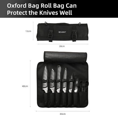 Knife Set Roll Bag, 8 Pieces German High Carbon Stainless Steel Chef Knives with Hollow Handle, with Portable Knife Roll Storage Bag, Blade Guards, Kitchen Shears for Outdoor Camping Travel