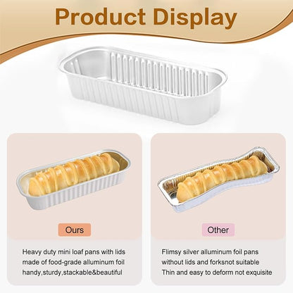 Mini Cake Pans with Lids and Spoons 200 Pack, Mini Loaf Pans with lids 6.8oz, Small Disposable Aluminum Foil Loaf Pans, Rectangular Baking Container for Party, Picnics and Birthday (White)