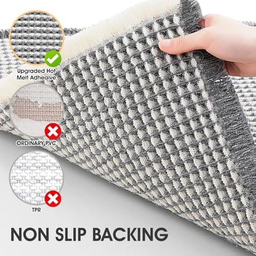 IM HOME Waffle Bath Mat Darkgrey & Cream 32"x20", Boho Woven Modern Bath Mat Rugs, Absorbent Non Slip Bathroom Rugs, Soft Washable Bath Rugs with Tassels for Bedroom, Kitchen, Shower, Tub
