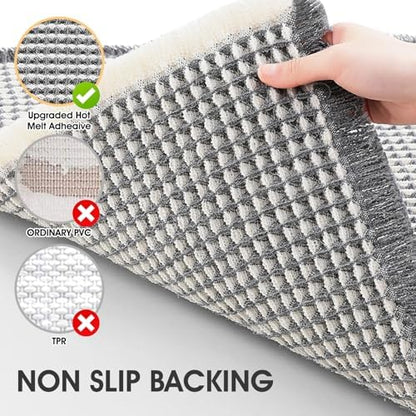 IM HOME Waffle Bath Mat Darkgrey & Cream 5'x2', Boho Woven Modern Bath Mat Rugs, Absorbent Non Slip Bathroom Rugs, Soft Washable Bath Rugs with Tassels for Bathroom, Bedroom, Kitchen, Shower, Tub