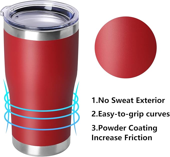 DOMICARE 20oz Tumbler with Lid Stainless Steel Tumblers Bulk, Double Wall Vacuum Insulated Coffee Travel Mug Powder Coated Tumbler,8 Count (Pack of 1) Red