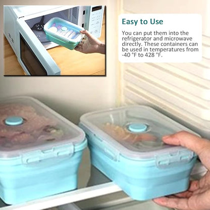Alimat PluS 40.5oz Large Silicone Food Storage Containers with Lids, 4 Pack Set 1200ml Collapsible Meal Prep Lunch Containers, Microwave, Freezer and Dishwasher Safe