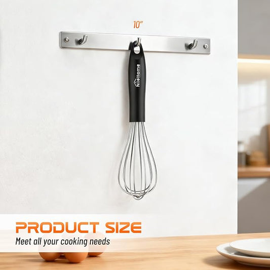 NileHome Silicone Whisk 10", Kitchen Whisk Kitchen Wisk Wire Whisks for Cooking, Whisking, Blending, Beating, Stirring-Black Silver