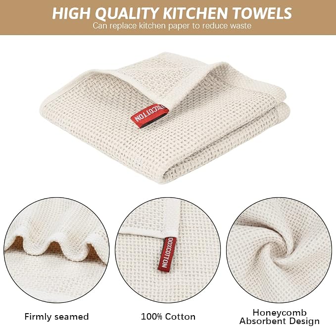 Nialnant 100% Cotton Kitchen Dish Towels,Waffle Weave Dish Cloths for Washing Dishes,Soft Absorbent Dish Rags,Quick Drying Cleaning Rags-12x12 in, 6 Pack