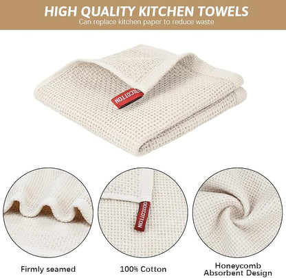 Nialnant 100% Cotton Kitchen Dish Towels,Waffle Weave Dish Cloths for Washing Dishes,Soft Absorbent Dish Rags,Quick Drying Cleaning Rags-12x12 in, 6 Pack