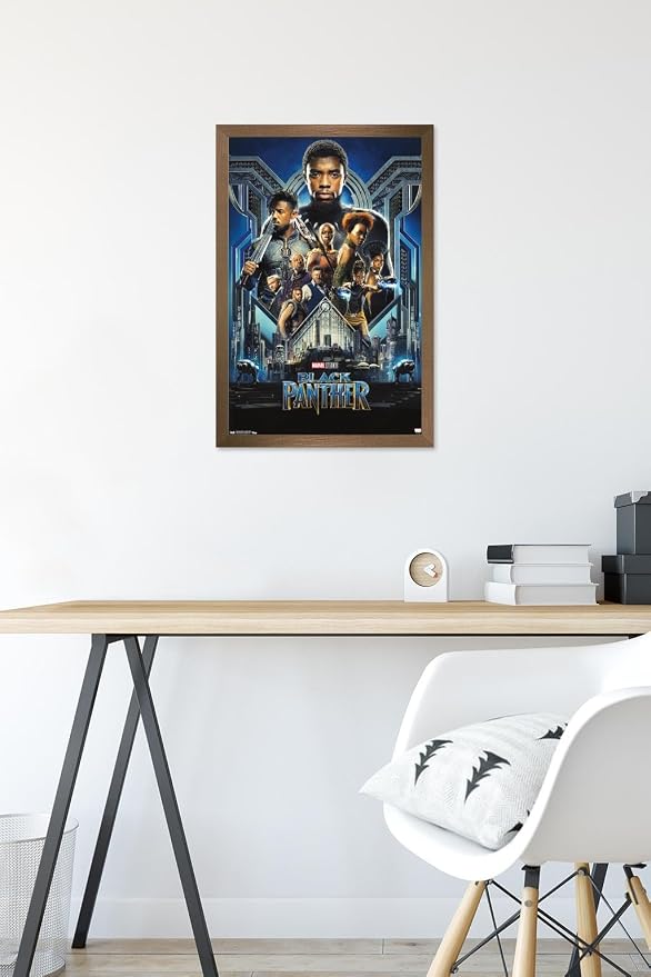 Trends International Marvel Cinematic Universe - Black Panther - Group One Sheet Wall Poster, 14.725" x 22.375", Bronze Framed Version