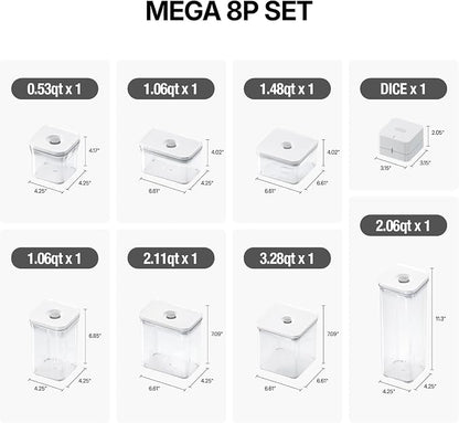 VAKUEN Premium Airtight Food Storage Containers Mega 8P/Set. Total 46.11cup, 7pcs Container and Vacuum Sealer. Smart One-Click Seal Lid, Patented Double Silicone Lining, 100% Leak Proof, BPA-FREE