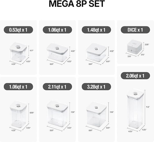 VAKUEN Premium Airtight Food Storage Containers Mega 8P/Set. Total 46.11cup, 7pcs Container and Vacuum Sealer. Smart One-Click Seal Lid, Patented Double Silicone Lining, 100% Leak Proof, BPA-FREE