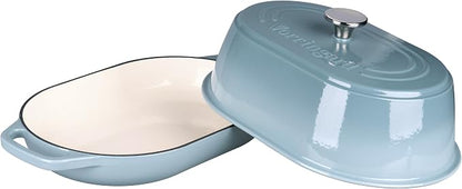 VORRINGARD Enameled Cast Iron Dutch Oven Pot with Dome Lid, Oval Bread Oven for Homemade Sourdough Bread Baking, Oven Safe up to 500°F, 6 Quart, Sea Salt