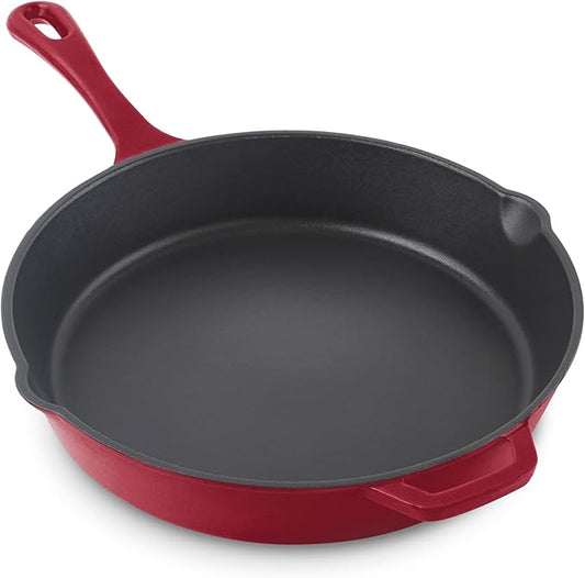 DASH Zakarian x Nonstick Cast Iron Skillet - Versatile Frying Pan Cookware - Oven-Safe Searing Skillet with Pour Spout and Quick-Clean Surface - Rust-Resistant - Cranberry, 11-Inch