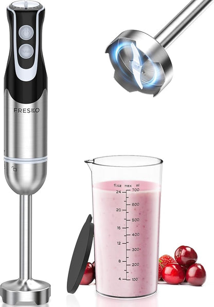 Immersion Handheld Blender 500W with 700ml Beaker, 12-Speed & Turbo Mode Hand Blender Stick, 304 Stainless Steel Blades for Soup, Smoothie, Puree, Baby Food