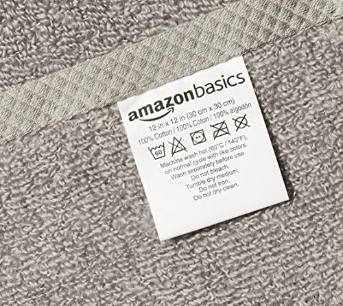Amazon Basics 100% Cotton Washcloths, Quick-Dry, 12" x 12", Platinum, 12-Pack