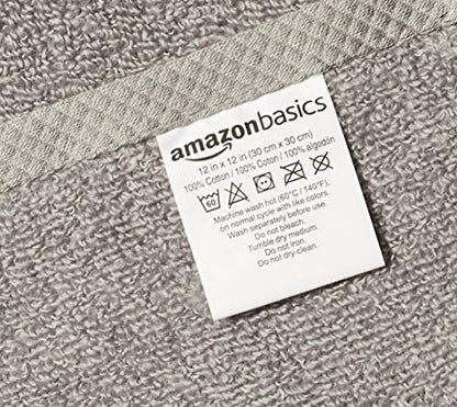 Amazon Basics 100% Cotton Washcloths, Quick-Dry, 12" x 12", Platinum, 12-Pack