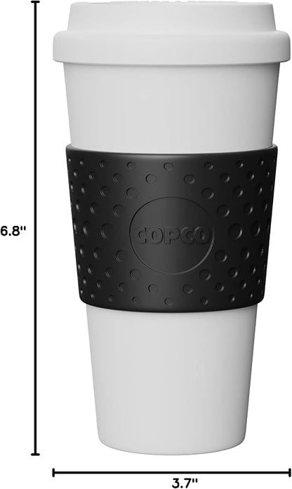 Copco Acadia 16oz Travel Mug - Double-Wall Insulated Tumbler, Non-Slip Sleeve & BPA-Free - Microwave & Dishwasher Safe, Reusable Plastic Coffee Mug for Office & Travel (Black)