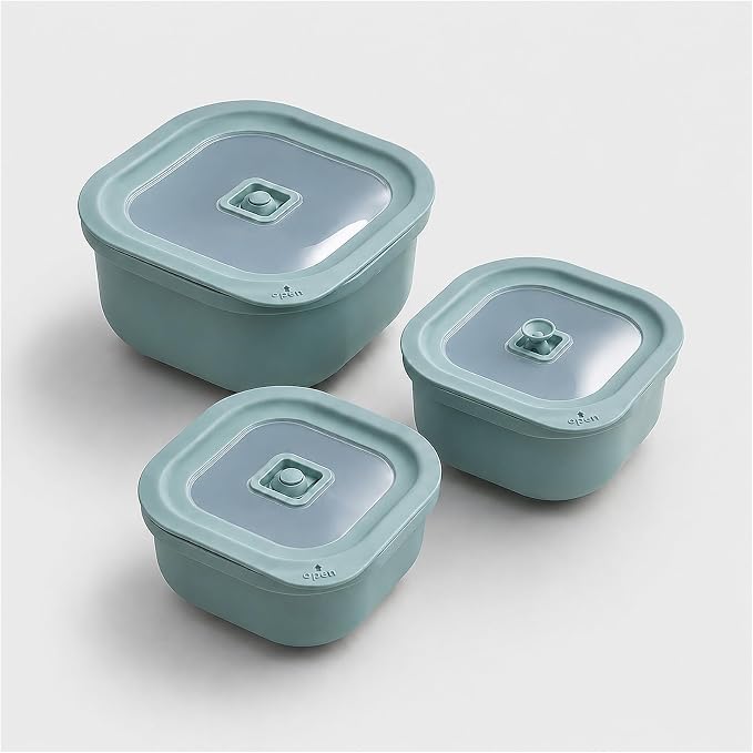 3 Pack Food Storage Containers with Easy-Open Vent Lids, Leak Resistant BPA-Free Meal Prep Containers, Microwave Freezer Dishwasher Safe, Stackable Food Containers, Tea Green，17oz 34oz 51oz