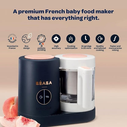 BEABA Babycook NEO Baby Food Maker, Borosilicate Glass & Stainless Steel, 42 oz. Capacity for Multi-Stage Use, Inventor & Global Leader of Baby Food Processors, Trusted for over 35 years, Cotton Candy
