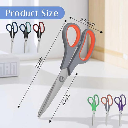 Scissors, Set of 6 EEKEDO Scissors All Purpose 8" for Office Home Craft Sewing Fabric Teacher School Supplies, Right/Left Handed, Soft-Grip Handles, Sharp Blade