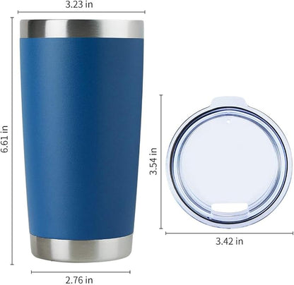 DOMICARE 20oz Stainless Steel Tumbler Bulk with Lid, Double Wall Vacuum Insulated Travel Mug, Powder Coated Coffee Cup, Dark Blue, 1 Pack