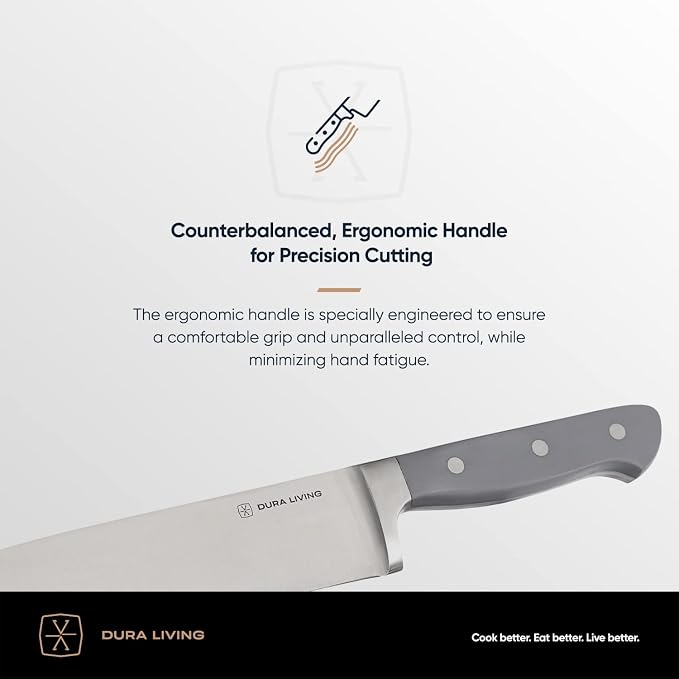 DURA LIVING Premium 4-Piece Steak Knife Set – Sharp Serrated Blades, Forged High Carbon Stainless Steel, Full Tang, Ergonomic Handle, Elegant Gray Finish – Ideal for Dining & Entertaining