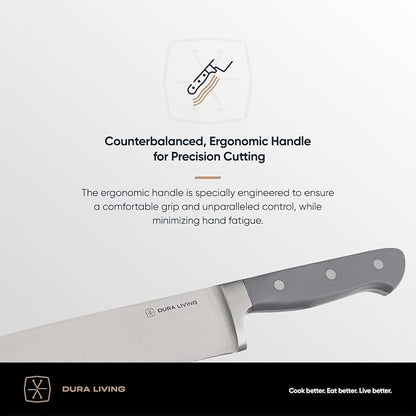 DURA LIVING Premium 4-Piece Steak Knife Set – Sharp Serrated Blades, Forged High Carbon Stainless Steel, Full Tang, Ergonomic Handle, Elegant Gray Finish – Ideal for Dining & Entertaining