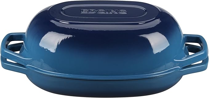 EDGING CASTING Enameled Cast Iron Oval Dutch Oven Pot with Lid, Dutch Oven for Sourdough Bread Baking, Bread Oven, Bread Dutch Oven, Oval Bread Pan, 5qt, Lake Blue