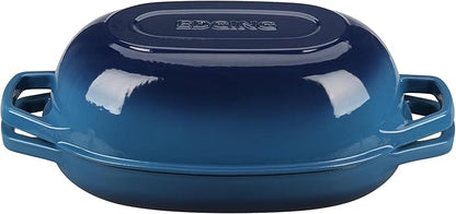 EDGING CASTING Enameled Cast Iron Oval Dutch Oven Pot with Lid, Dutch Oven for Sourdough Bread Baking, Bread Oven, Bread Dutch Oven, Oval Bread Pan, 5qt, Lake Blue