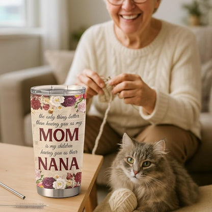 SANDJEST 20oz Insulated Tumbler for Nana, Best Nana Ever Floral Stainless Steel Travel Mug for Grandma from Grandkids