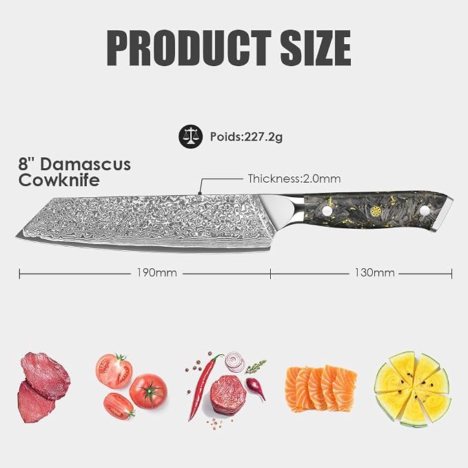 KEENZO Kiritsuke Knife 8 inch, Professional Chef Knife, Razor Sharp Japanese Hand Forged 67 Layers Damascus Steel Cooking Knife for Cooking,Kitchen,Gold Foil Resin Handle with Gift Box