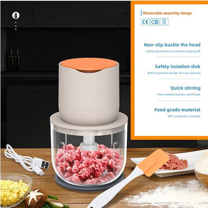 600ML Electric Food Chopper For Meat,Onions,vegetables,Garlic,Complementary Food, Meat Chopper Blender，Wireless Electric Food Processor