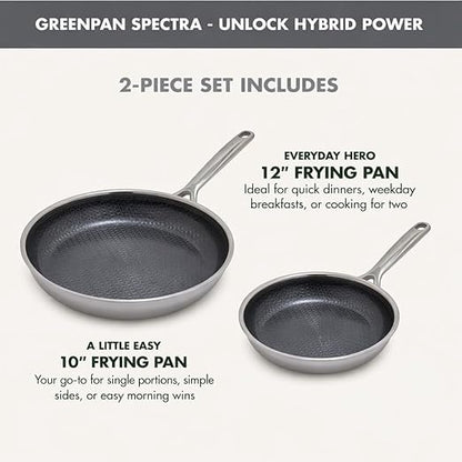 GreenPan Spectra 10" & 12" Frying Pan Skillet, Hybrid Tri-Ply Stainless Steel, PFAS-Free Ceramic Nonstick Textured Cooking Surface, Induction Cookware, Diswasher Safe, Oven & Broiler Temp to 850˚F