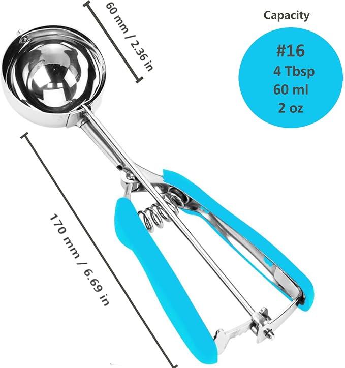 Ice Cream Scoop, 18/8 Stainless Steel Cookie Scoop, Cookie Scoops for Baking, 4 Tbsp/ 60 ml/ 2 oz Cookie Dough Scoop, Ice Cream Scooper with Trigger Release, Cookie Scooper for Baking(Blue)