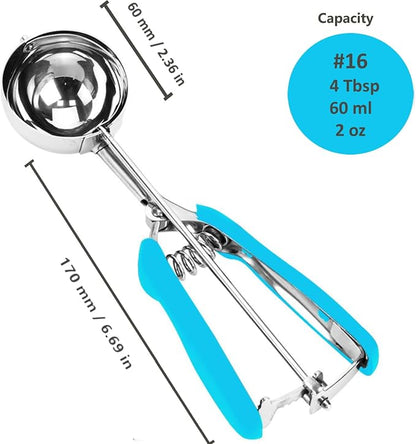 Ice Cream Scoop, 18/8 Stainless Steel Cookie Scoop, Cookie Scoops for Baking, 4 Tbsp/ 60 ml/ 2 oz Cookie Dough Scoop, Ice Cream Scooper with Trigger Release, Cookie Scooper for Baking(Blue)