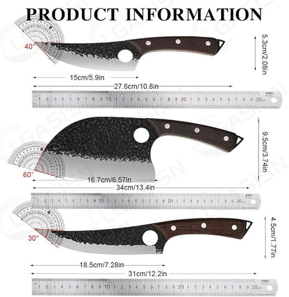 6PCS Hand Forged Kitchen Knife Set, High Carbon Steel Chef Knives with Wenge Wood Handle, Sharp Cleaver & Butcher Knives Set for Kitchen Cooking, Hammered Blade, Leather Sheaths Included