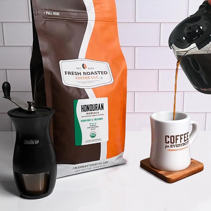 Fresh Roasted Coffee, Organic Honduran Marcala Whole Bean Coffee, Medium Roast, USDA Organic, 100% Single Origin, Kosher, 5 lb (80 oz)
