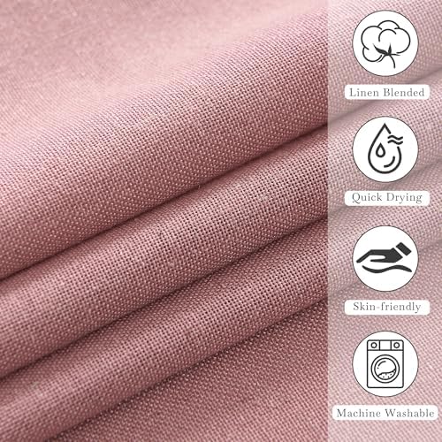 KGORGE Linen Fabric Shower Curtains-Semi Sheer Button Hole Lightweight Waterproof Privacy Linen Blend Shower Curtains Sets for Nursery Bathroom with 12 Hooks, 72 x 84 inches Long, Dusty Pink, 1 Panel