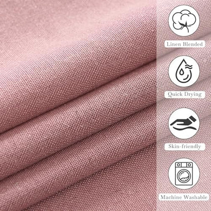 KGORGE Linen Fabric Shower Curtains-Semi Sheer Button Hole Lightweight Waterproof Privacy Linen Blend Shower Curtains Sets for Nursery Bathroom with 12 Hooks, 72 x 84 inches Long, Dusty Pink, 1 Panel