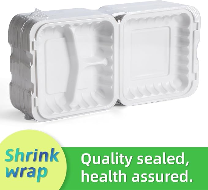 65 Pack 30oz 7.8 Inch To Go Containers - Shrink Wrapped No Pre-Wash | 3 Compartment Reusable & Sturdy | Microwave, Dishwasher and Freezer Safe Meal Prep Boxes for Leftovers, Catering & Takeout