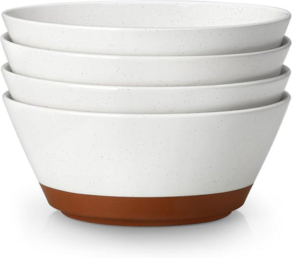 MALACASA Soup Bowls, Ceramic Salad Bowls Set of 4, 36oz Ceramic Bowls for Ramen, Cereal, Fruit and Pho, Microwave & Dishwasher Safe, Speckled Deep Bowls, Vanilla White & Brown