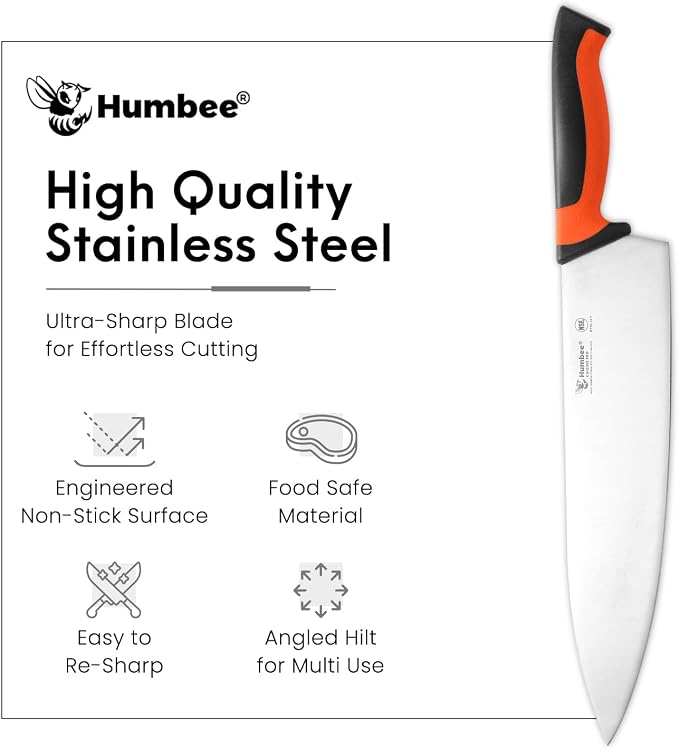 12-Inch Chef Knife, NSF Certified Razor-Sharp High Carbon Stainless Steel Blade – Ergonomic Color Coded Handle, Non-Slip Grip Kitchen Knife, DT-10 Series, Orange