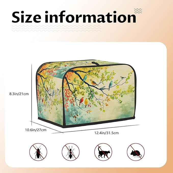 Animal Bird Toaster Cover 4 Slice Wide Slot Washable Toaster Covers | Tree Art Dust and Fingerprint Protection Bread Maker Covers for Kitchen Accessories Decor Bakeware Women Gift