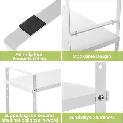 Across-Star Expandable Cabinet Shelf Organizer Rack, Stackable Kitchen Counter Storage Shelves Stand, Adjustable Height Pantry Shelf Spice Rack (White, 1 Pack)