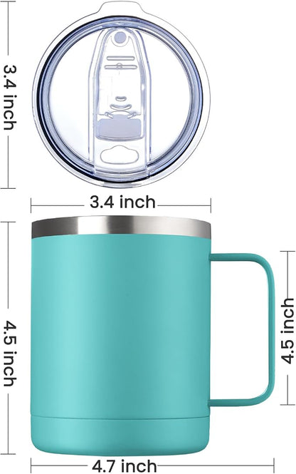 MEWAY 12oz Coffee Mug With Handle 4 Pack Bulk,Stainless Steel Insulated Travel Tumblers With Sliding Lid,Double Wall Vacuum Camping Cup for Hot & Cold Drinks Tea (Light Green,Set of 4)