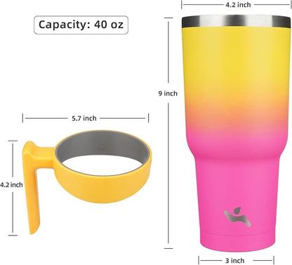 Konokyo 40 oz Tumbler with Handle and 2 Straw 2 Lid, Insulated Water Bottle Stainless Steel Vacuum Cup Reusable Travel Mug,Rainbow
