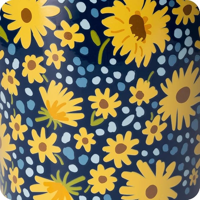 Swig Life 18oz Travel Mug, Insulated Tumbler with Handle and Lid, Cup Holder Friendly, Dishwasher Safe, Stainless Steel, Travel Coffee Cup (Lazy Daisy)