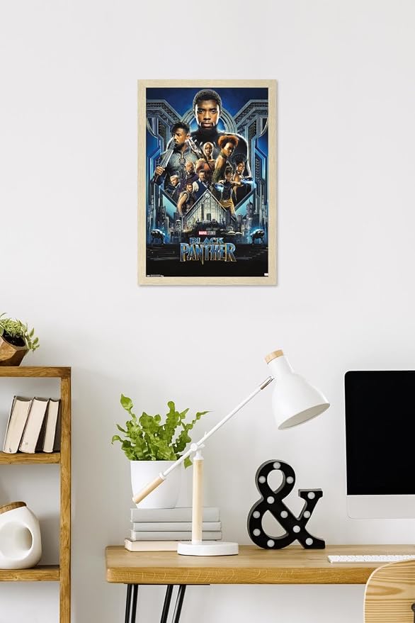 Marvel Black Panther - Group One Sheet Wall Poster, 22.4L" x 14.7W", Blonde Framed Version