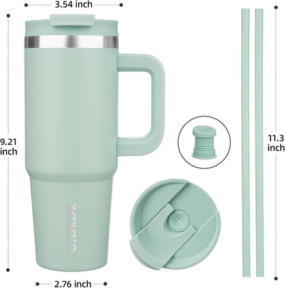 BJPKPK Insulated Tumblers With Handle And Straw 30 oz Stainless Steel Tumbler Cups With Lid,Pistachio Green
