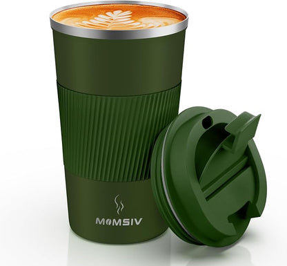 MOMSIV 17oz Travel Mug, Insulated Coffee Cup with Leakproof Lid, Vacuum Stainless Steel Double Walled Reusable Tumbler for Hot and Cold Water Coffee and Tea In Travel and Car