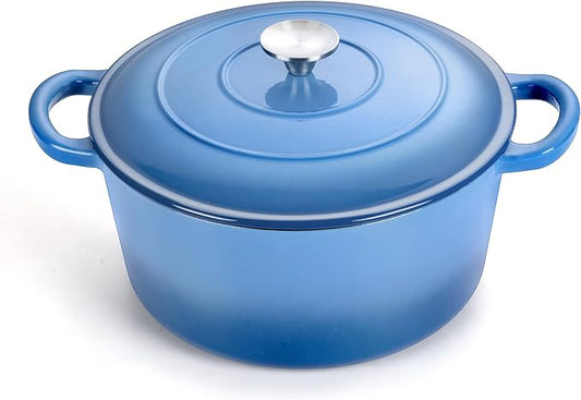 TeamFar 3qt Dutch Oven, Small Enameled Cast Iron Dutch Oven Pot with Lid, For Bread Baking/Stewing/Braising/Frying, Various Stoves & Oven Safe, Non-stick & Easy Clean, Blue